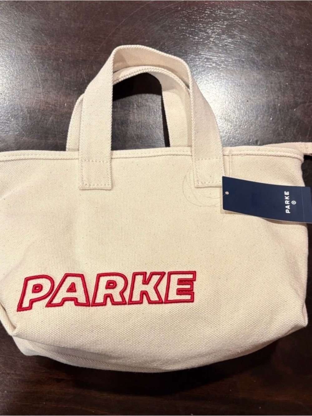 PARKE Cream Canvas Mini Tote with Red Embroidered Logo